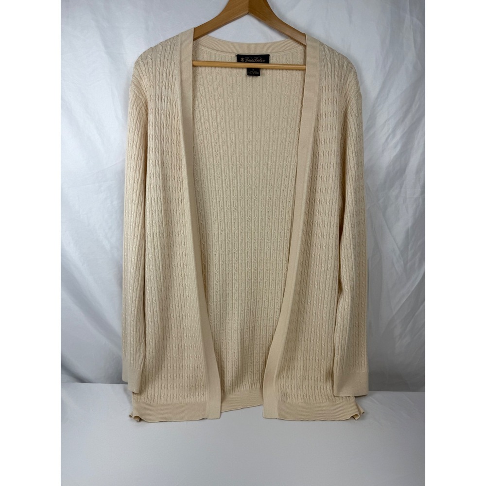 Brooks Brothers XL Silk Cashmere Cable Knit Open Front Cardigan Cream